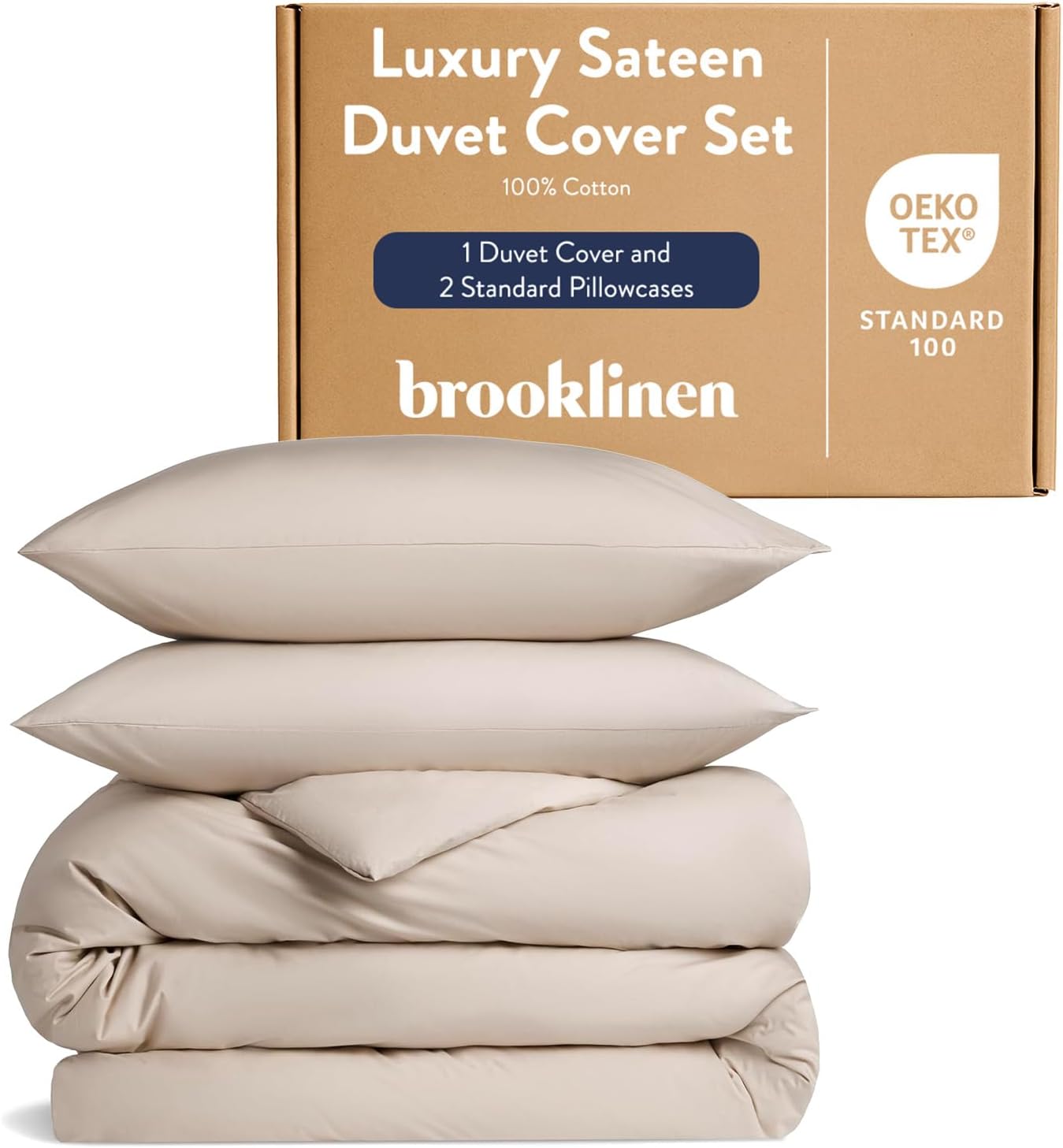 Brooklinen Luxury Sateen Duvet Cover Set - 100% Cotton, Full/Queen Size in Pebble - Includes 1 Duvet Cover and 2 Standard Pillowcases - Best Full/Queen Duvet Covers