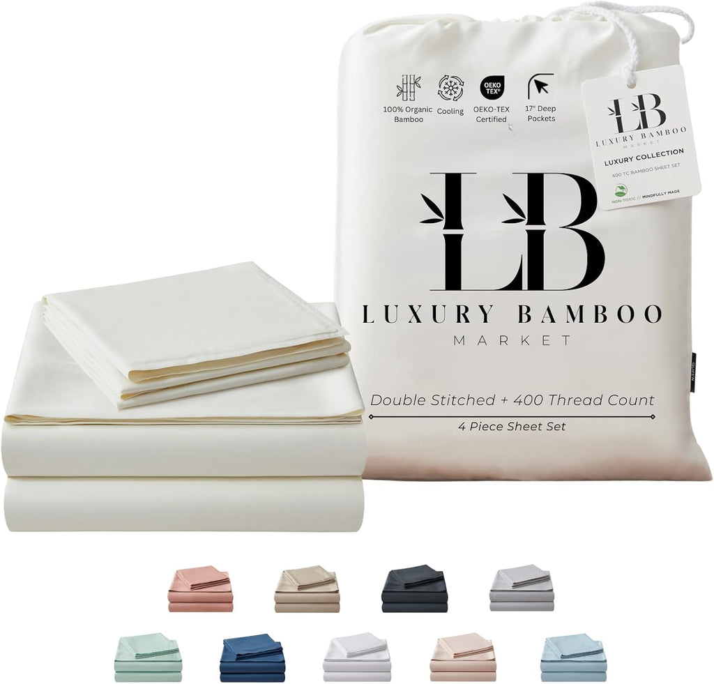 |Twin Size Sheet Set | Organically Grown | Ultra Soft & Cooling |100% Viscose | 17' Deep Pocket [Ivory]