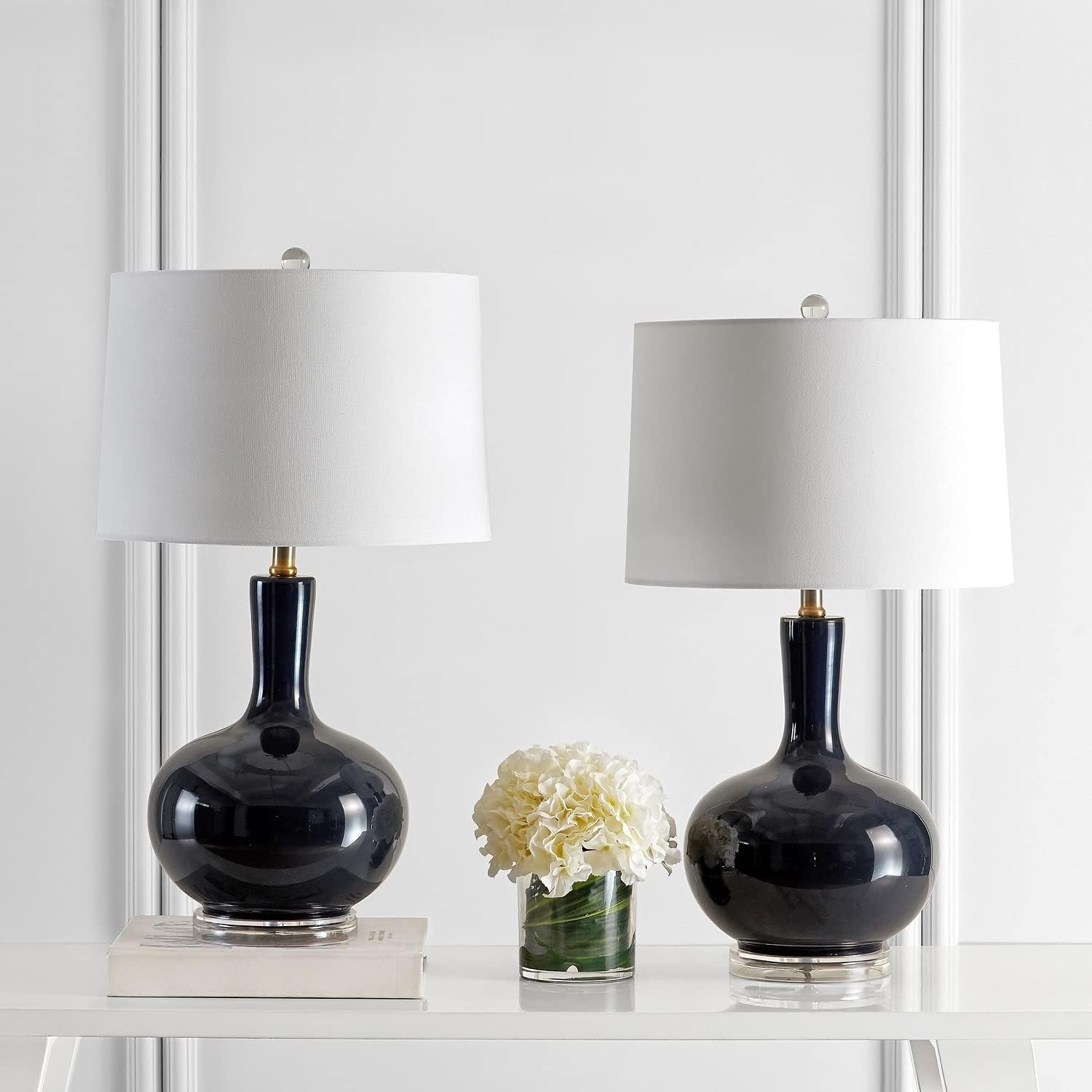 SAFAVIEH Lighting Collection Nilla Modern Contemporary Navy / Clear 27-inch Bedroom Living Room Home Office Desk Nightstand Table Lamp Set of 2 (LED Bulbs Included)