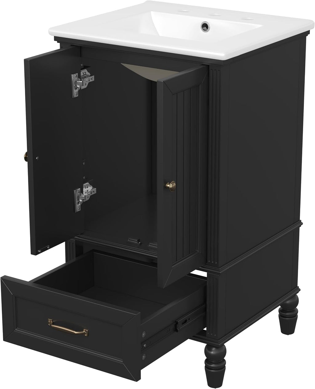 roomfitters 20' Bathroom Vanity with Sink Cabinet with 2 Doors Drawer Adjustable Foot Pads and Magnetic Door Stopper, Black