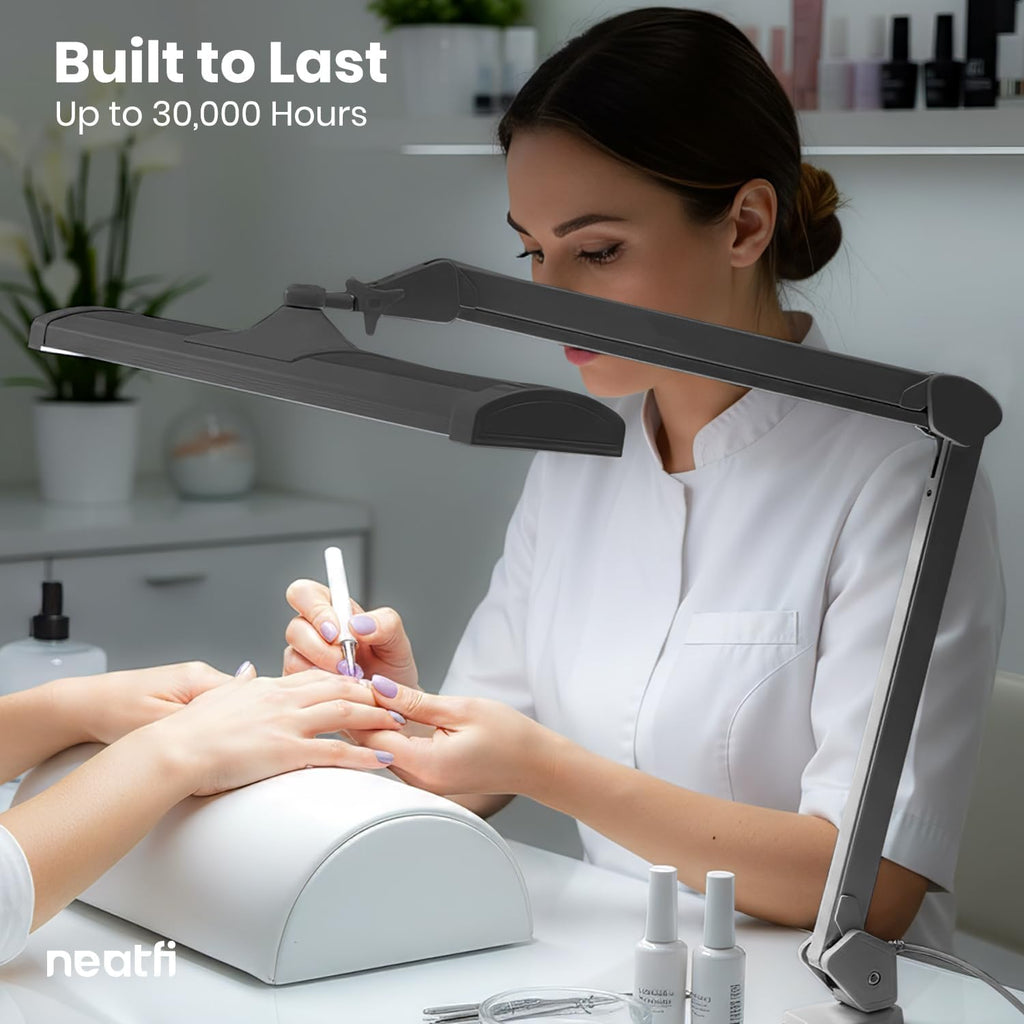 Neatfi 3,500 Lumens LED Desk Lamp – 45W Dimmable Task Light | Adjustable Color Temperature | 3 Light Modes | 540 SMD LEDs | Reading, Craft, Workbench & Office (Silver-2, 26-Inch Wide Shade)