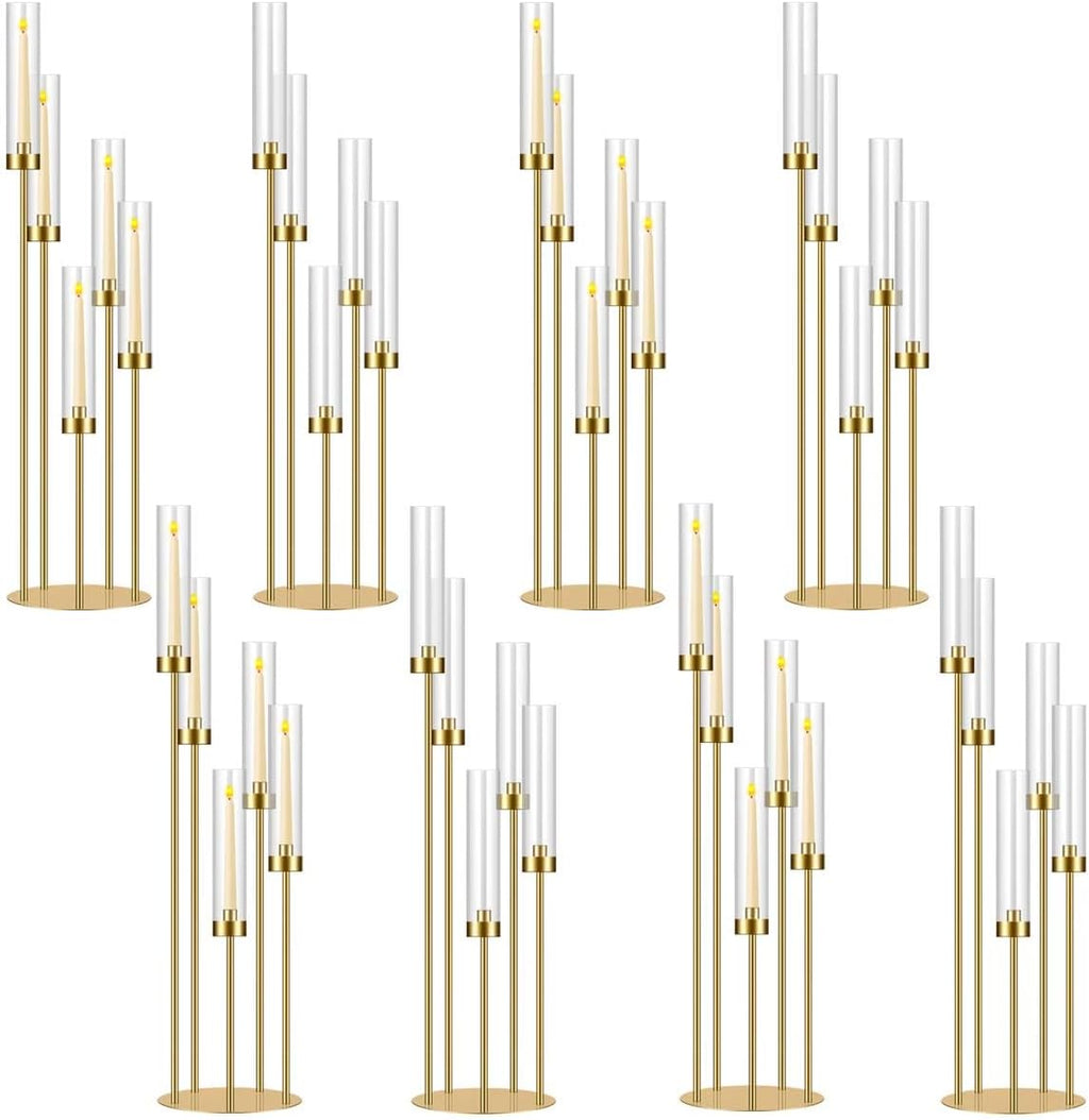 35in 8 Set Gold Candelabra Candle Centerpieces for Tables Candlesticks Holder Wedding Centerpieces Table Decorations Acrylic lampshade Fit 0.9' LED Candle