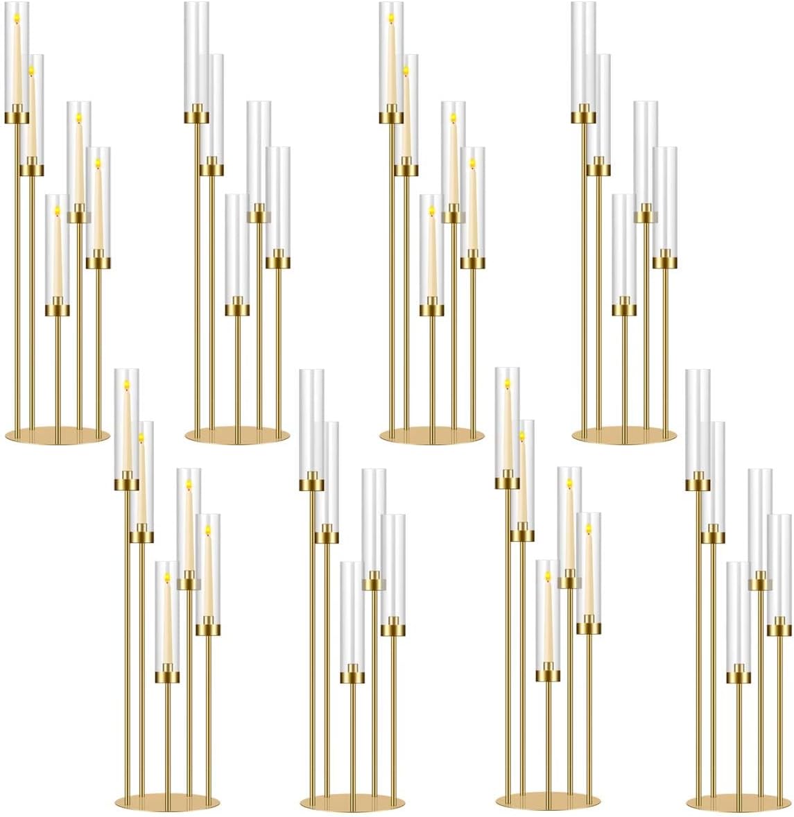 35in 8 Set Gold Candelabra Candle Centerpieces for Tables Candlesticks Holder Wedding Centerpieces Table Decorations Acrylic lampshade Fit 0.9' LED Candle