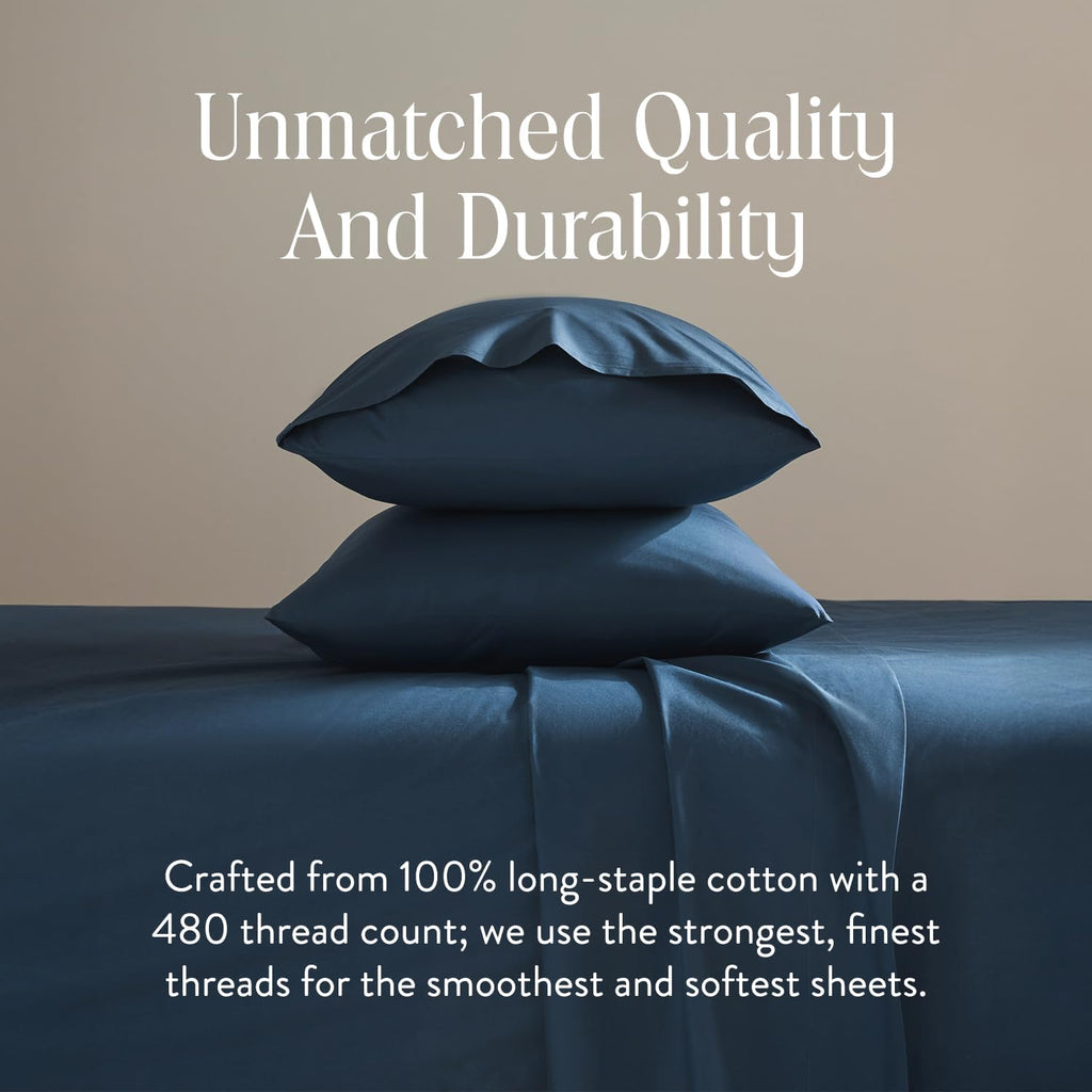 Brooklinen Luxury Sateen Duvet Cover - 100% Cotton, Full/Queen Size in Abyss Blue with Extra-Long Corner Ties and Button Closure - Best Full/Queen Duvet Covers