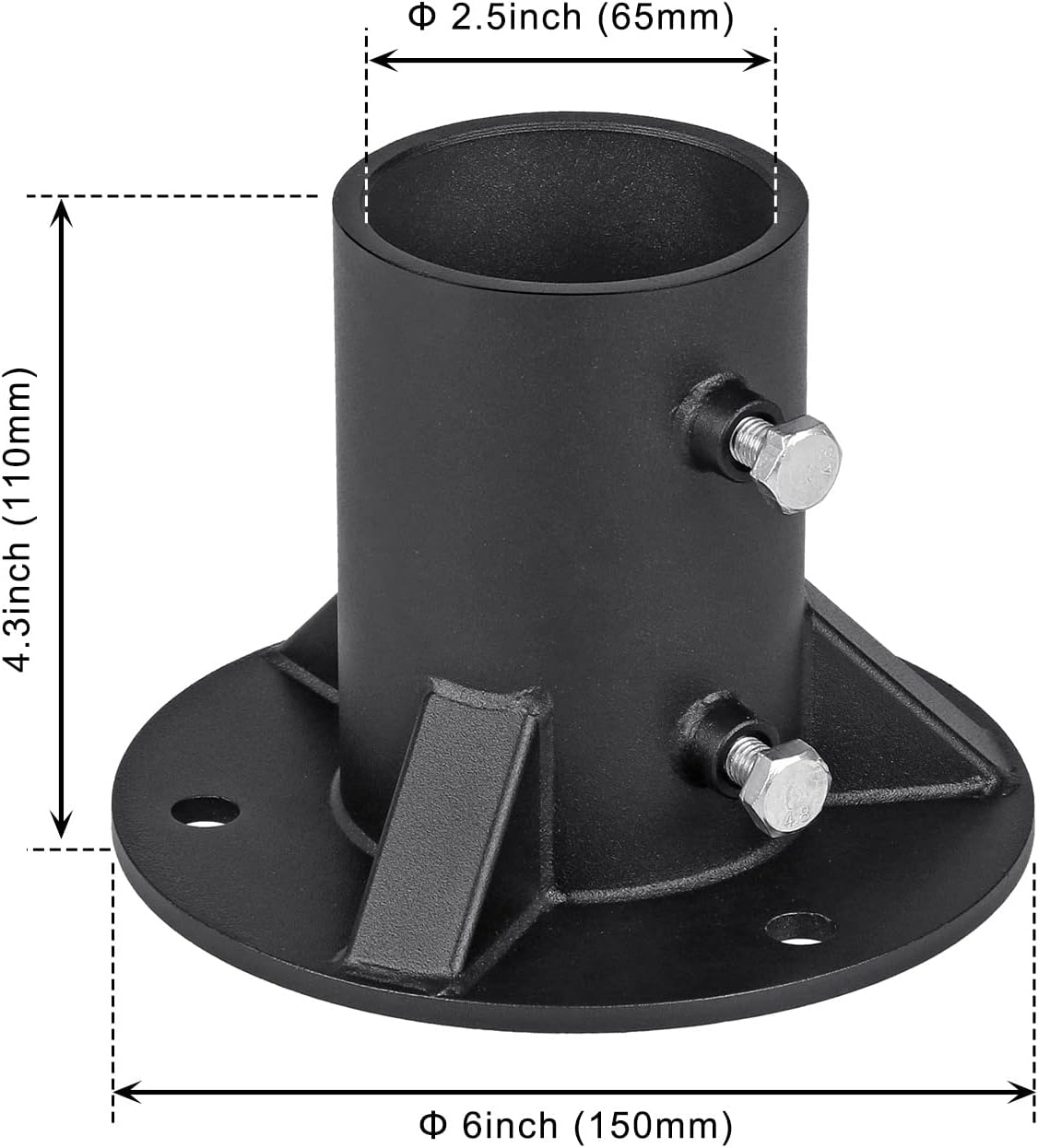 Insaga 2.5' Base Flange, Chain Link Fence Pole Floor Flange, Heavy Solid Fence Post Concrete Mount for Holding The Fence/Mailbox/Flag Round Post (OD 2-3/8''), Bolts/Side Screws are Included, 4Pcs