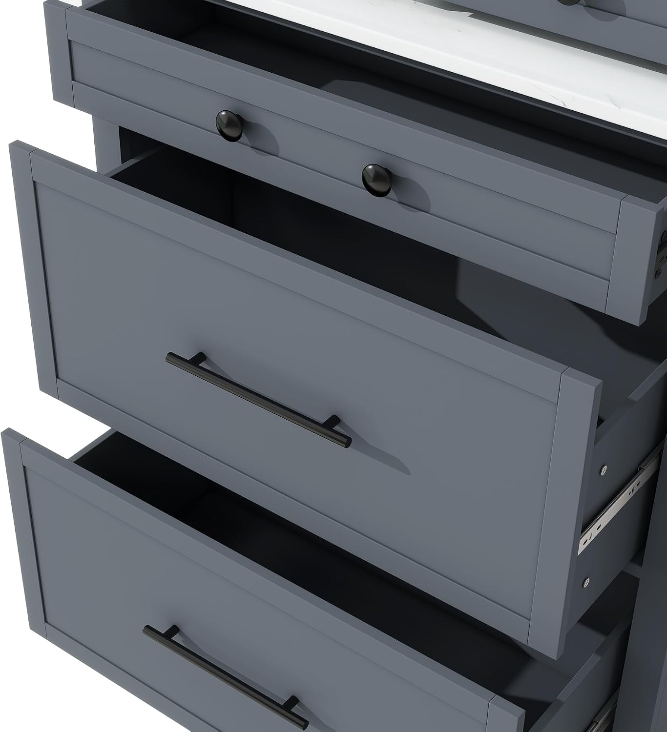 Modern 83.7inch High Kitchen Pantry, Freestanding Tall Kitchen Hutch with Faux Marble Top, Cupboard Cabinet with 5 Storage Drawers and Adjustable Shelf, Wood Storage Cabinet, Set of 2 (Gray-3)