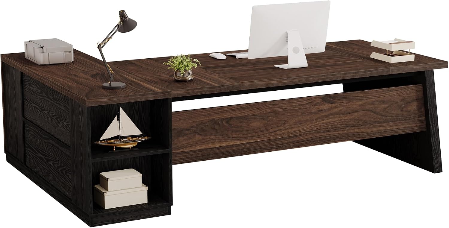 Tribesigns Executive Desk with 2 Drawers, 78-inch L Shaped Desk with Storage Cabinet and Shelves, Business Furniture Computer Table Workstation for Home Office