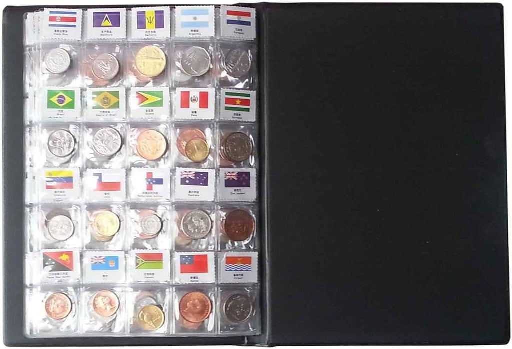 Coin Collection Starter Kit 180 Countries Coins/100% Original Genuine/World Coin with Leather Collecting Album Taged by Country Name and Flags/Coin Holder Collection Storage Classic Gifts