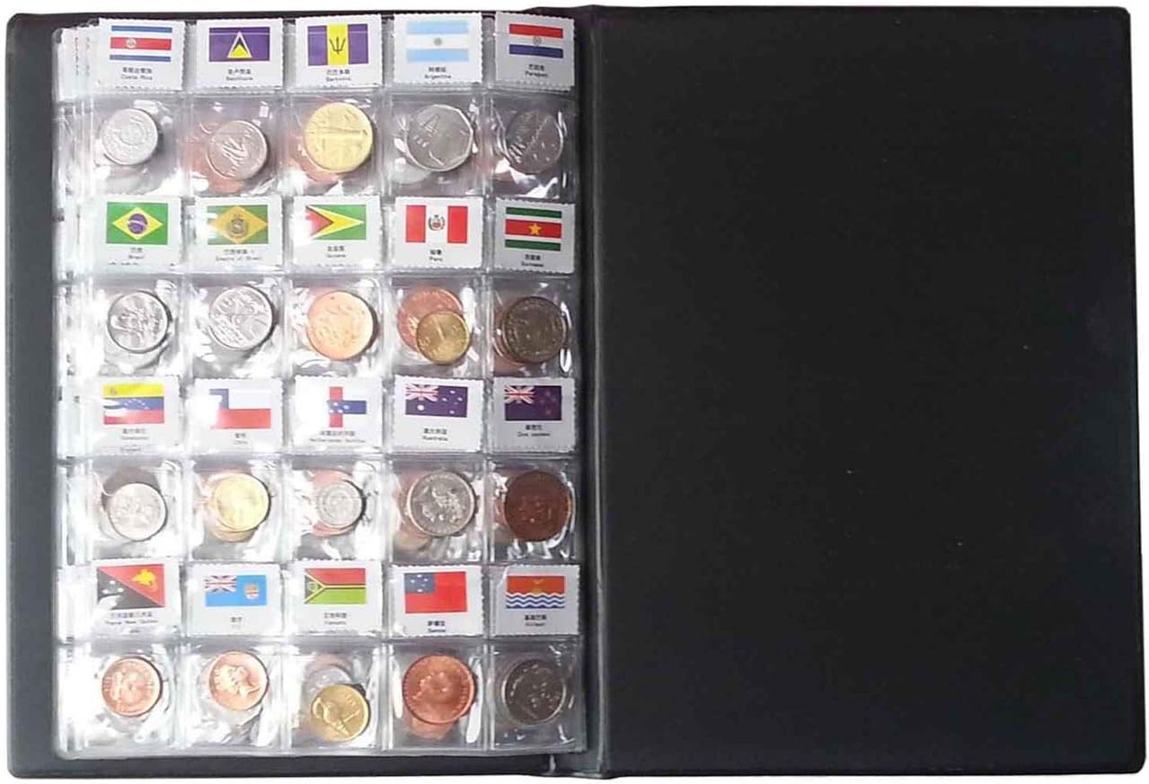 Coin Collection Starter Kit 180 Countries Coins/100% Original Genuine/World Coin with Leather Collecting Album Taged by Country Name and Flags/Coin Holder Collection Storage Classic Gifts