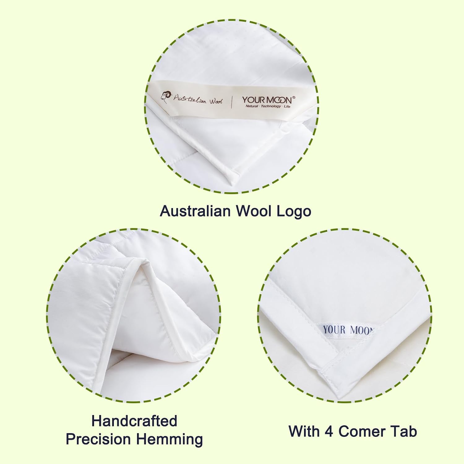 YOUR MOON Luxurious All Season Wool Comforter Queen Size 100% Natural Australian Wool Duvet, Hypoallergenic Premium Filled Comforter, Noiseless Jacquard Rayon Derived from Bamboo Shell(White)