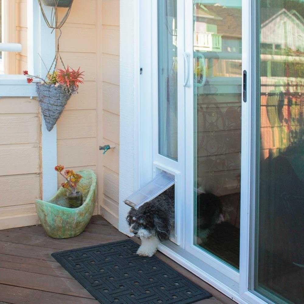 Endura Flap Pet Door for Vinyl Sliding Glass Doors | Weatherproof & Insulated Dog Door for Vinyl Sliders | Durable with Secure Locking Cover | White, Medium Flap, 93.25'-96.25' Slider Height