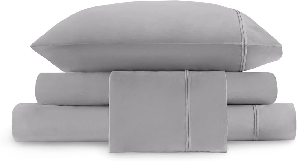 Harbor House Luxury 100% Egyptian Cotton Sheet Set, 400 Thread Count Sateen Weave, Soft & Breathable Bed Sheets with Deep Pocket, 4-Piece Queen Bedding Set, Gray