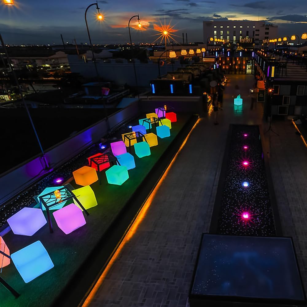 Mr.Go 20-inch LED Lighted Cube Table, Large LED Cube Chair Light, 16 RGB Colors Glowing Cube Seat w/Remote - Rechargeable - Waterproof - Home Outdoor Patio Pool Bar Stage Party Lighting Decoration