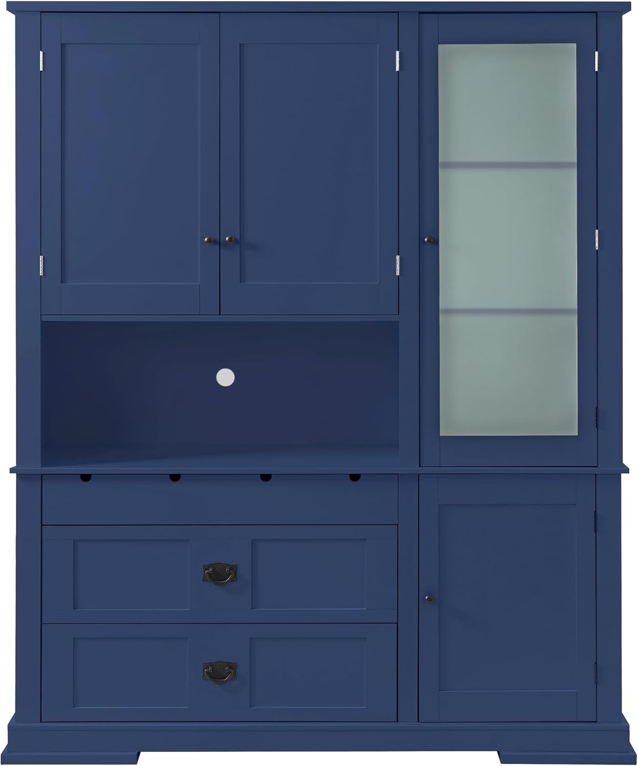 Modern 78.3 inch Large Kitchen Pantry Storage Cabinet, Traditional Buffet Cabinet with Hutch and Drawers, Wood Freestanding Tall Storage Cabinet with Door Shelf and Adjustable Shelves (Blue//2)