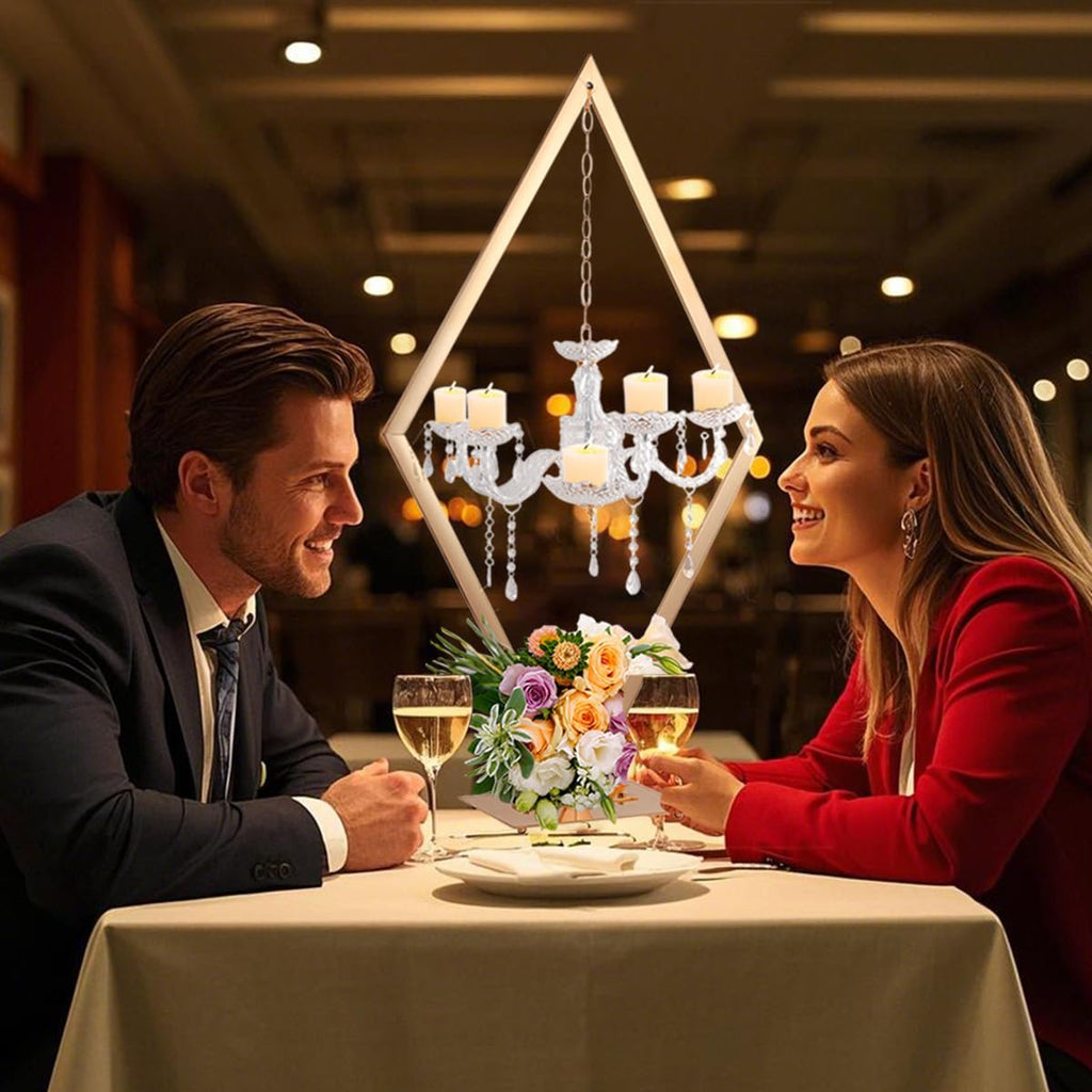 2pcs 43' Diamond Centerpieces for Tables, Metal Candle Holders Acrylic Centerpiece Stand, Gold Candelabra Stand for Wedding Dining Tables Party Home Decoration