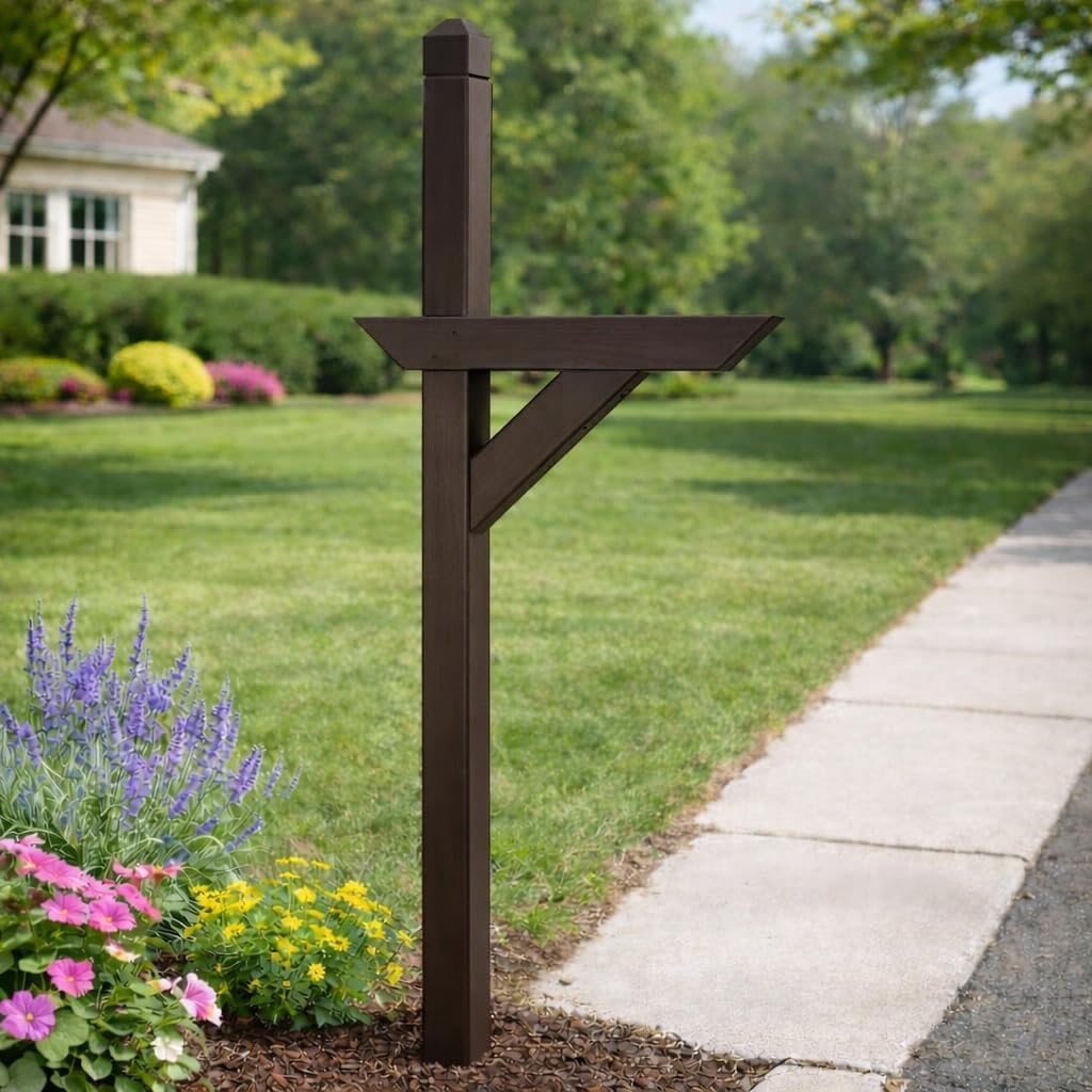 Peaceful Classics Wooden or Vinyl Mailbox Post – Weather-Resistant Outdoor Mailbox Stand with Shelf – Made in Lancaster, PA – Easy Assembly with Hardware Included (Wood, Brown)