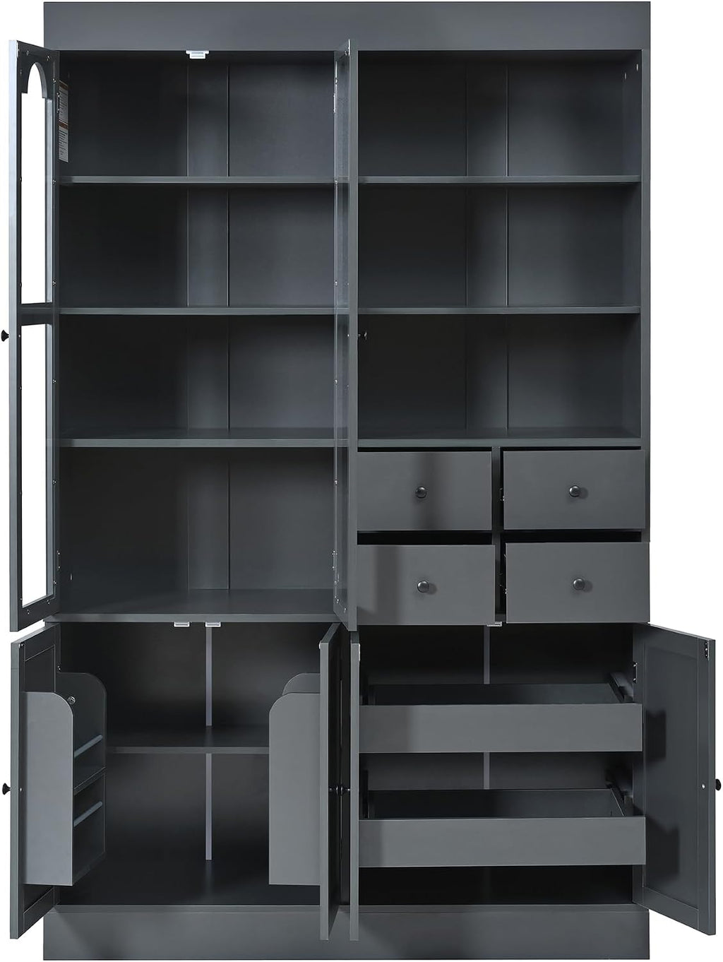 Modern 75inch Tall Kitchen Pantry Storage Cabinet with 4 Drawers, Freestanding Buffet Cabinet with Door Shelves and Pull-Out Trays for Dining Room, Living Room (Gray/32r)