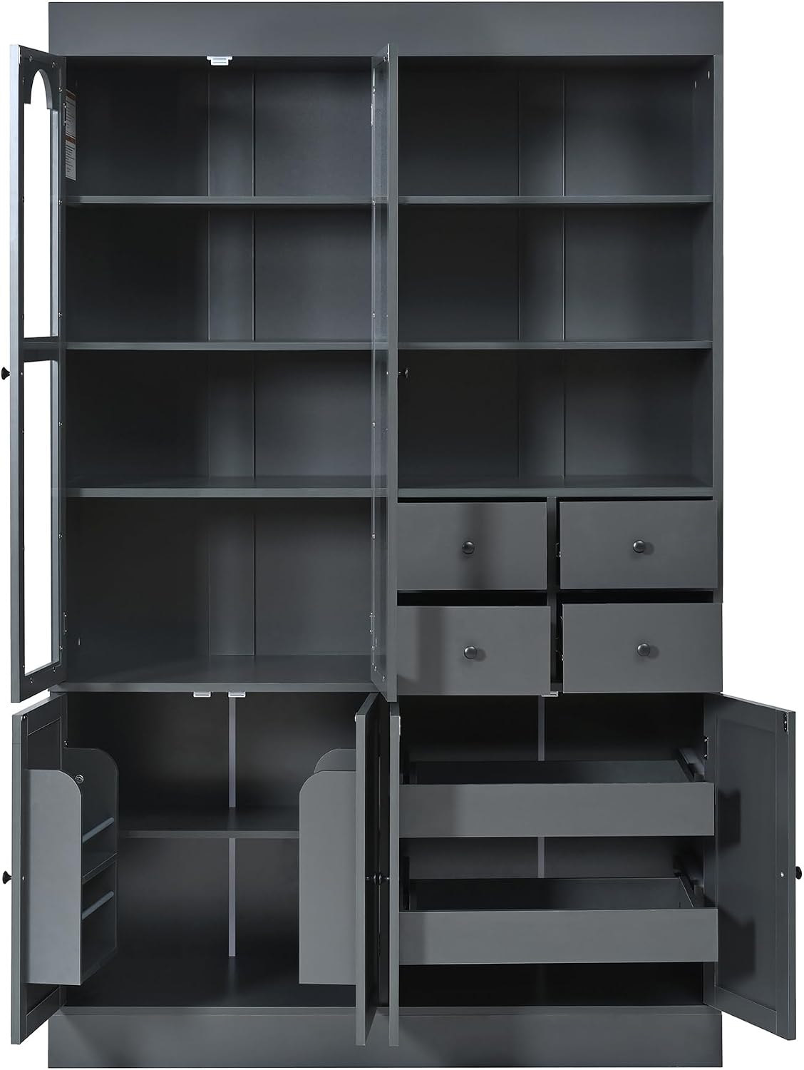 Modern 75inch Tall Kitchen Pantry Storage Cabinet with 4 Drawers, Freestanding Buffet Cabinet with Door Shelves and Pull-Out Trays for Dining Room, Living Room (Gray/32r)