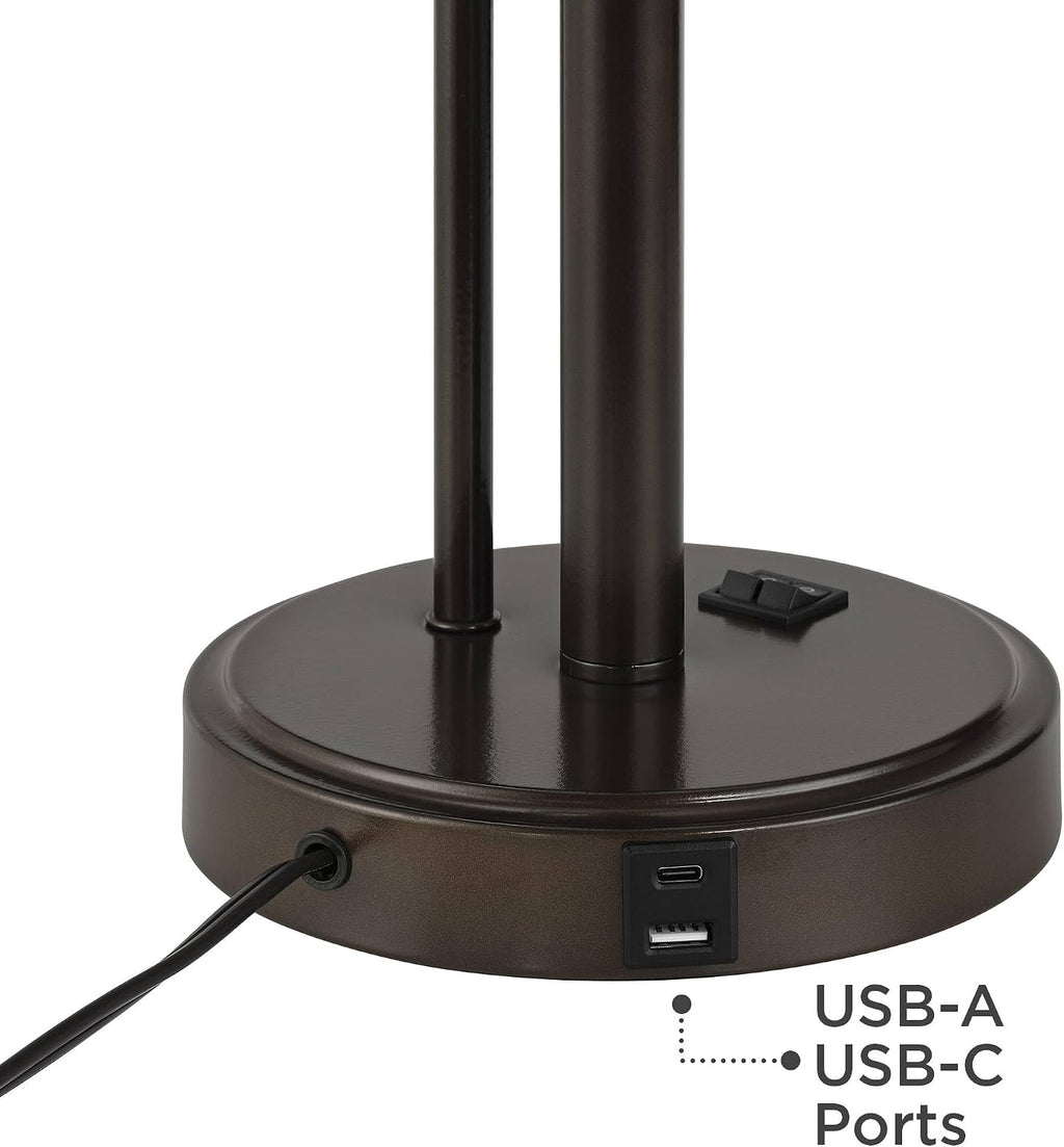 Possini Euro Design Traverse 29' Tall Modern Set of 2 Table Lamps with USB Ports A+C Charging Gooseneck LED Bronze Oatmeal Shade for Living Room Bedroom House Bedside Nightstand Home Office