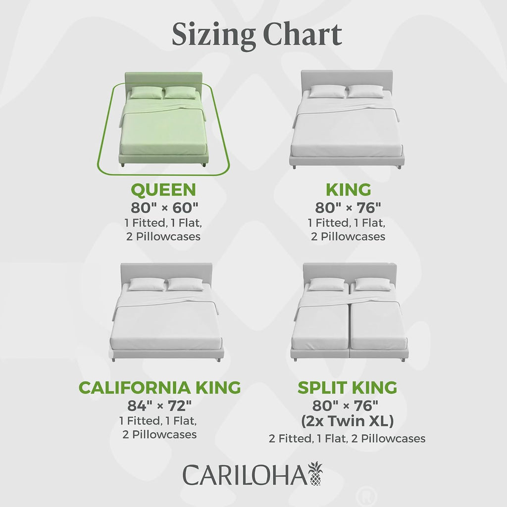 Cariloha Retreat 4-Piece Sateen Sheet Set | Laguna Blue | Queen | Lyocell Material | Breathable, Corner Straps, Extra Soft & Cooling