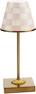 MACKENZIE-CHILDS LED Rechargeable Cafe Table Lamp, Cordless Decorative Lamp, Pink-and-White Rosy Check