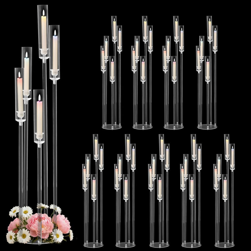 10pcs 5 Arm Acrylic Candelabra Centerpieces for Wedding,Floor Candle Holders with Removeshade for Christmas Party Fireplace Valentine's Day candelabros de centros de mesas Prom Entrance Decorations