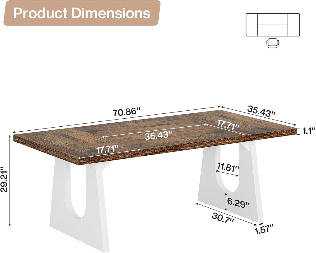 Tribesigns 70.86-Inch Executive Desk, Large Computer Office Desk with Double Wood Pedestal, Modern Simple Style Rectangle Writing Table for Home Office (Brown & White)