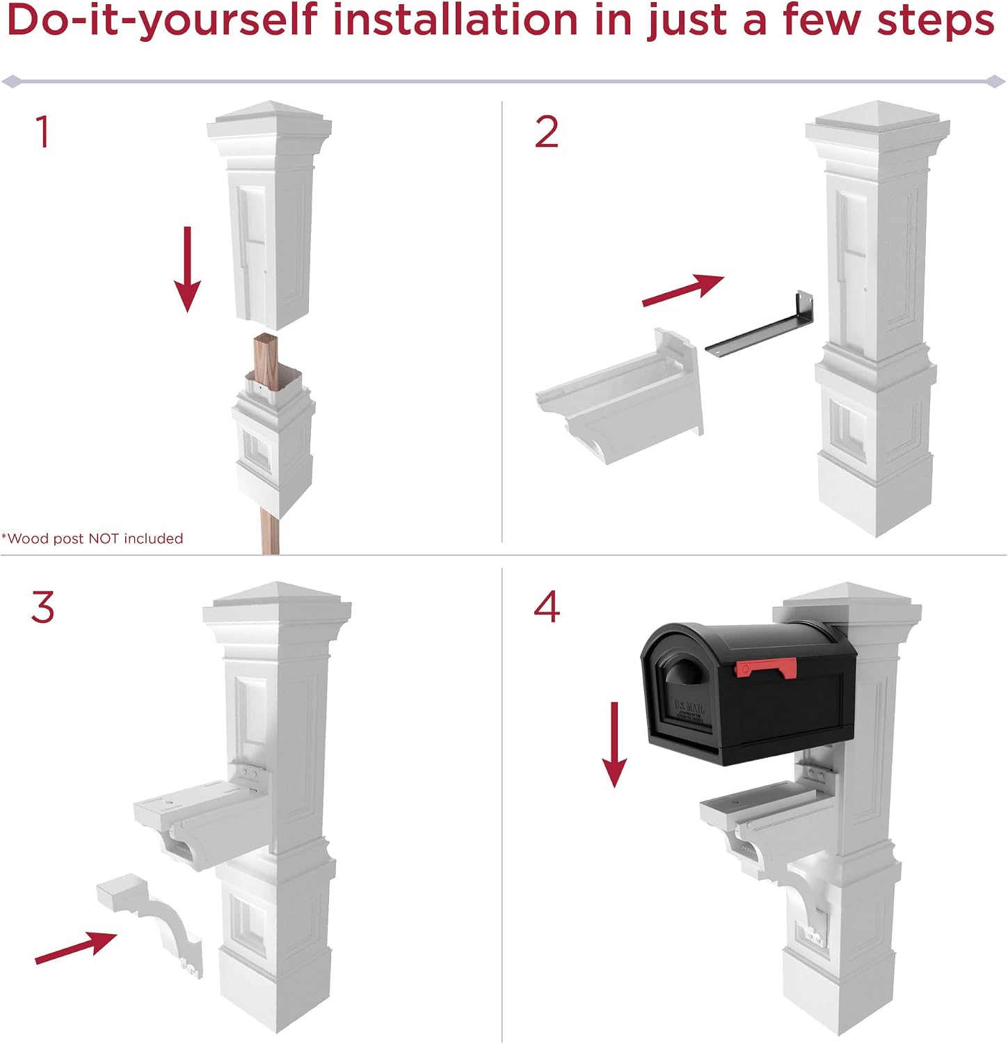 Step2 Atherton Grand Onyx Black XL Mailbox and Classic White Mailbox Post Kit – Elegantly Styled Mailbox with Post Cover, Magnetic Closure & Newspaper Chute – Ultra Durable, Low Maintenance