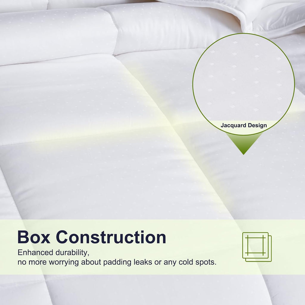 YOUR MOON Luxurious All Season Wool Comforter Queen Size 100% Natural Australian Wool Duvet, Hypoallergenic Premium Filled Comforter, Noiseless Jacquard Rayon Derived from Bamboo Shell(White)