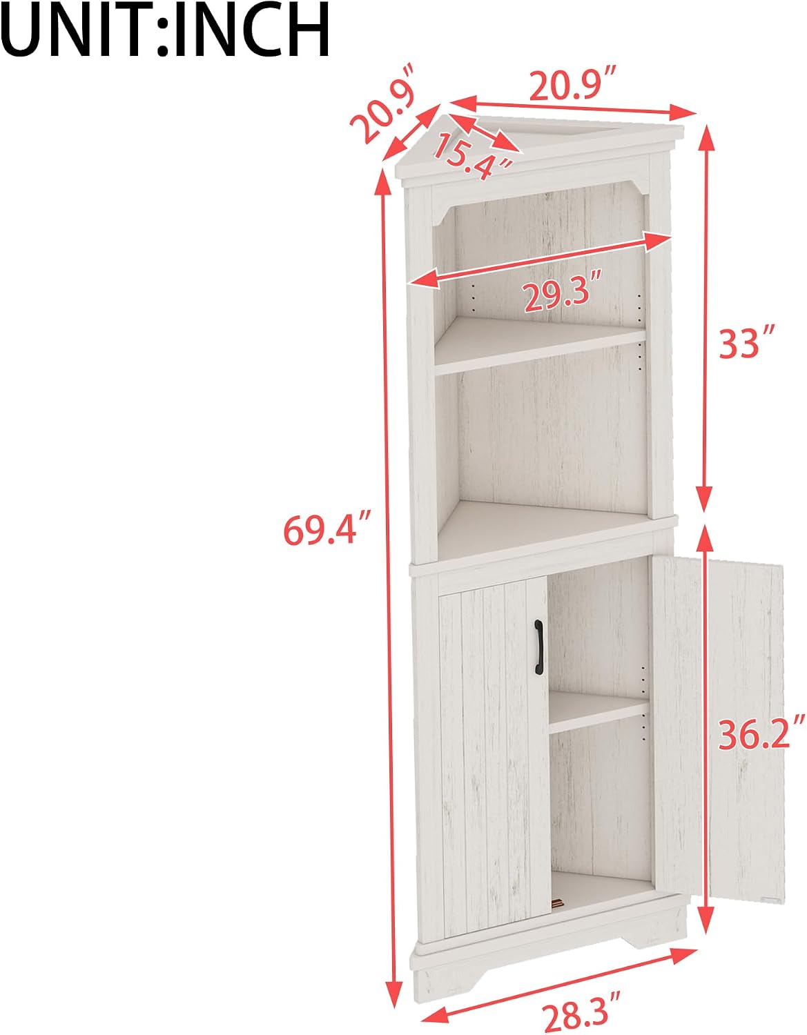 Bellemave Triangle Corner Storage Cabinet, 69.4'' H Tall Bathroom/Kitchen Cabinet with Doors & Shelves, Space-Saving Furniture for Small Spaces (Beige)