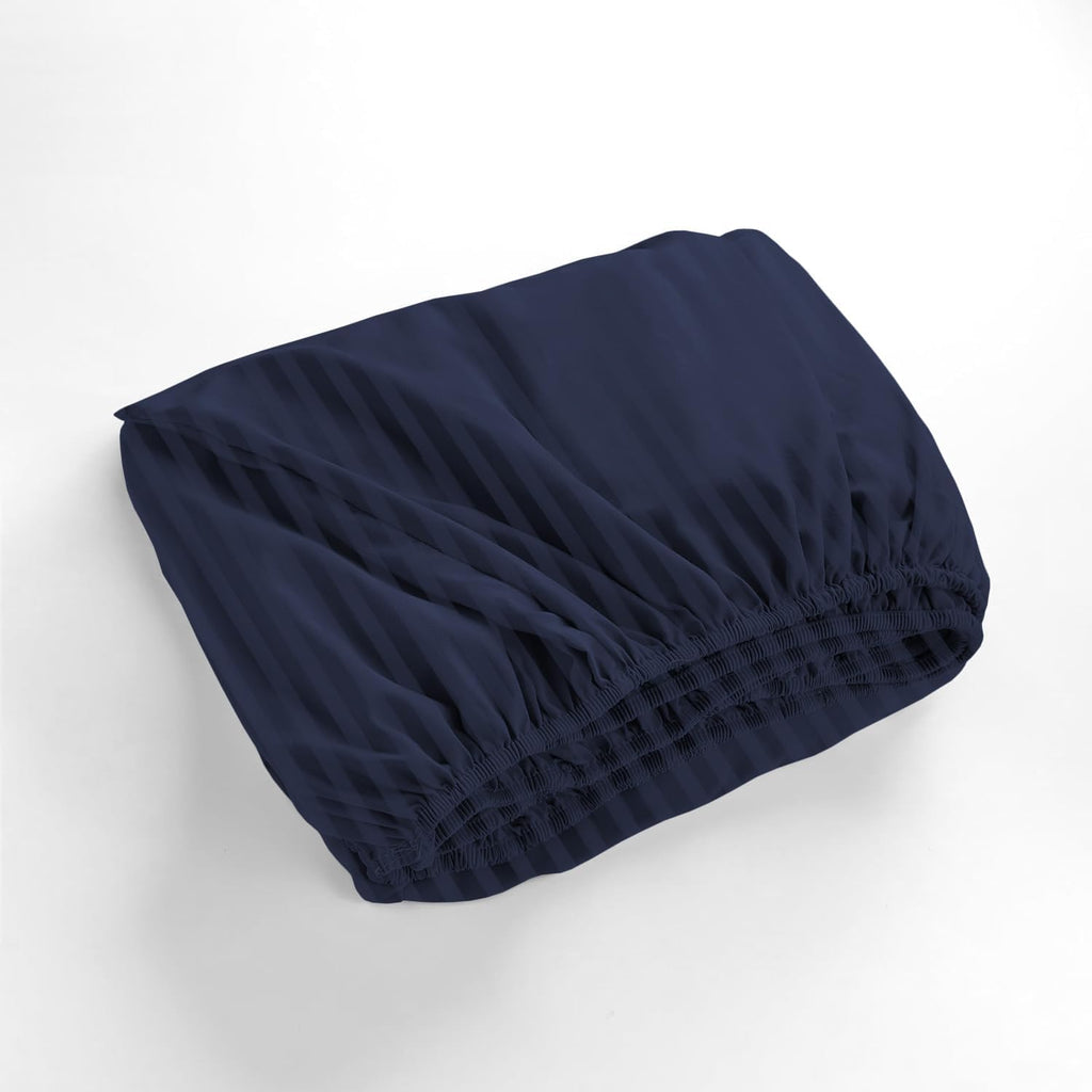 1000 Series- Extra Long Staple 100% Egyptian Cotton Sheet Set,Sateen Weave, Hotel Quality Soft Luxury Bedding, Queen Size 4 Piece Sheet Set Fit 15' Inch to 18' Deep Stripe Navy Blue