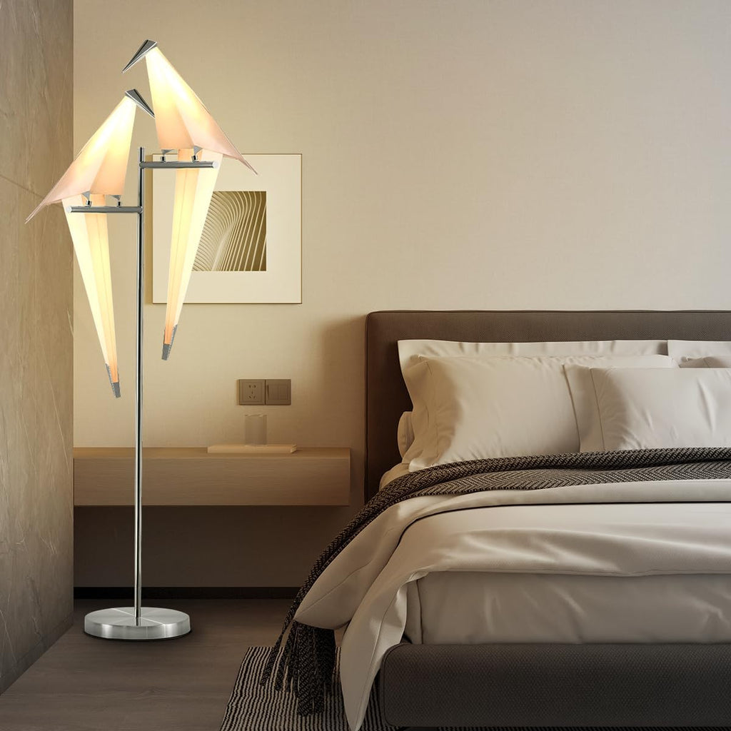 68In Bird Floor Lamp, Modern Origami Bird Lamp, Silver Swinging Crane Pendant Light Fixtures for Living Room Bedroom Dinning Room Office