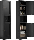 Bevivog Metal Bathroom Storage Cabinet Freestanding, 67' Tall Narrow Pantry Cabinet with Shelves for Kitchen, Skinny Metal Pantry with Hutch, 16' Wide Slim Cabinet for Small Spaces