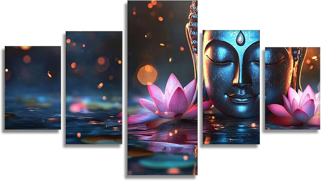 Lotus Diamond Art 5 Piece Diamond Painting Zen 5D DIY Full Square Drill Dimond Art Paintings Rhinestones Crafts for Adults Gem Painting for Home Decor, Large Artwork for Wall 60 x 120 Inch, Model396