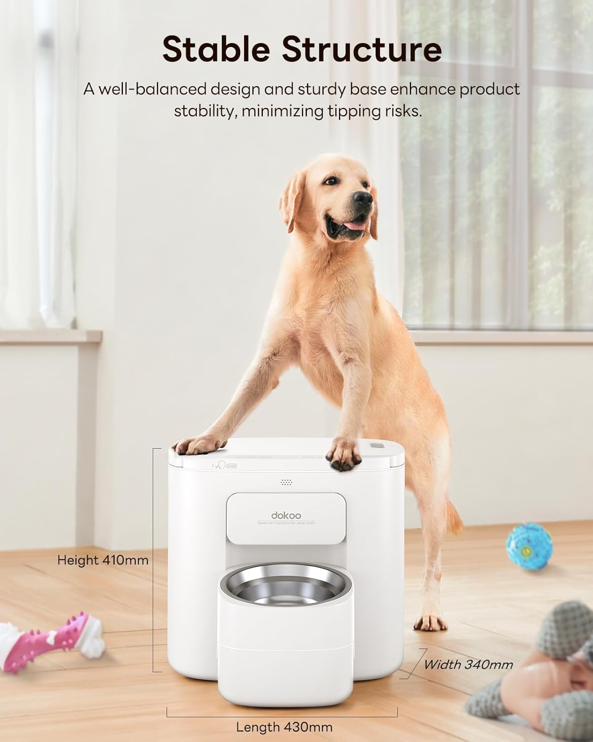 Automatic Dog Feeder for Large Breed, 15L/ 63Cups Vacuum-Sealed Airtight 100% Fresh Timed Home Auto Pet Feeder, Anti-Clog Pet Food Dispenser, 2-22mm Kibble, Voice Record, Dual Power, Stainless Steel
