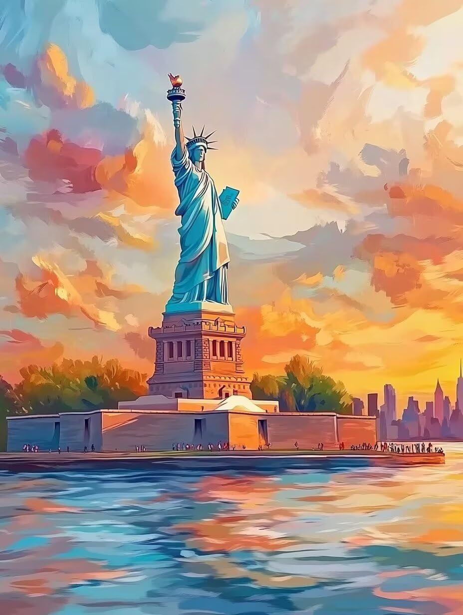 Statue Of Liberty Dimond Painting Kit, New York Diamond Art Kits for Adults DIY 5D Square Dirll Crystal Gem Art Paintings Embroidery Crafts Picture, Home Wall Decor, Gifts for Women 40x54in i4-11U