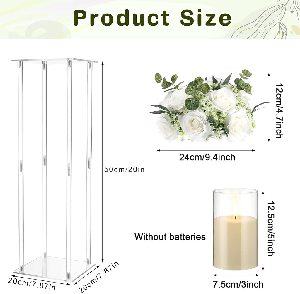 Daifunli 6 Set 20 Inch Acrylic Vase Stand Wedding Centerpieces Holder with Artificial Flower Balls and LED Lights Candles for Wedding Party Table Home Decorations