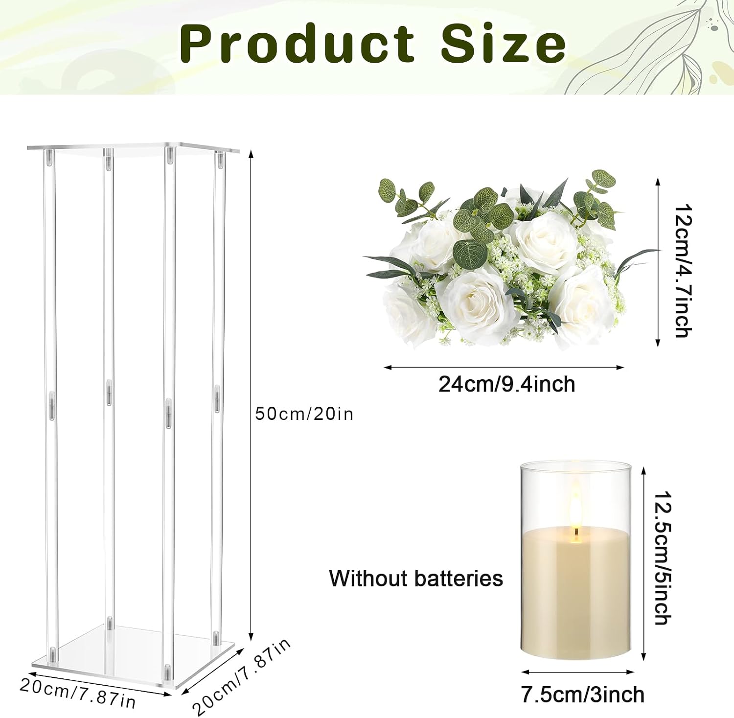 Daifunli 6 Set 20 Inch Acrylic Vase Stand Wedding Centerpieces Holder with Artificial Flower Balls and LED Lights Candles for Wedding Party Table Home Decorations