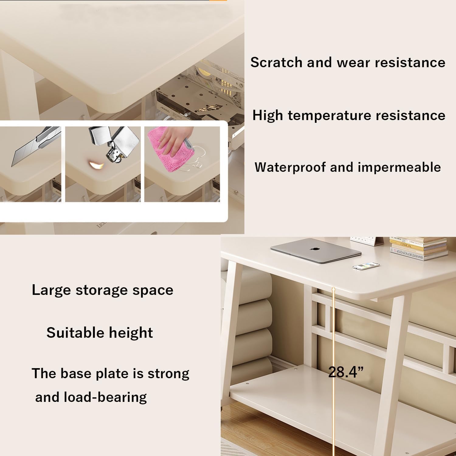 39.4 Inch Compact Rolling Computer Desk with Tier Worktable & Lockable Wheels, Small Computer Desk, Small Desk for Bedroom, Mobile Writing Workstation Easy Assembly for Home Office Small Spaces
