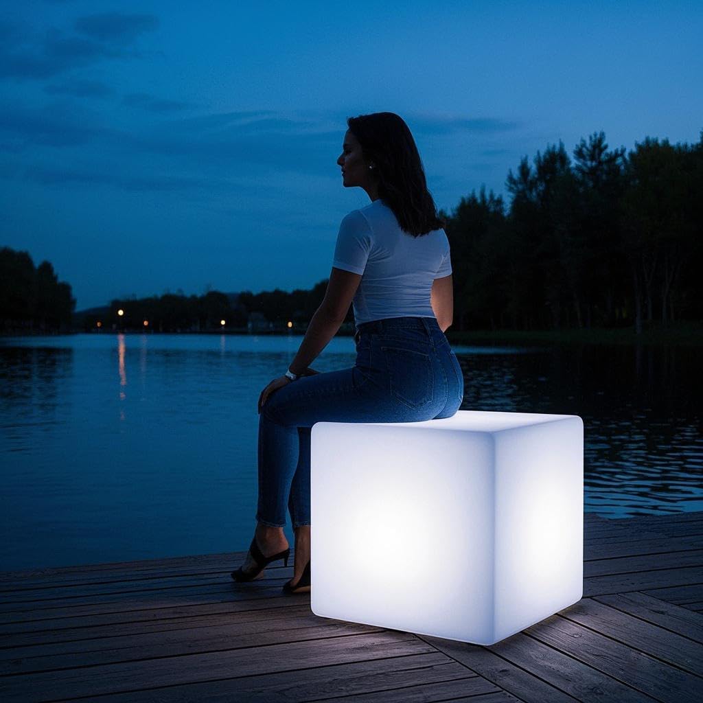 Mr.Go 20-inch LED Lighted Cube Table, Large LED Cube Chair Light, 16 RGB Colors Glowing Cube Seat w/Remote - Rechargeable - Waterproof - Home Outdoor Patio Pool Bar Stage Party Lighting Decoration