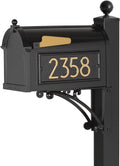 Whitehall Custom Extra Large Mailbox, Capitol Model with Modern Style Address Plaques and Post Package, Sand Cast Aluminum, Black Personalized in Goldtone