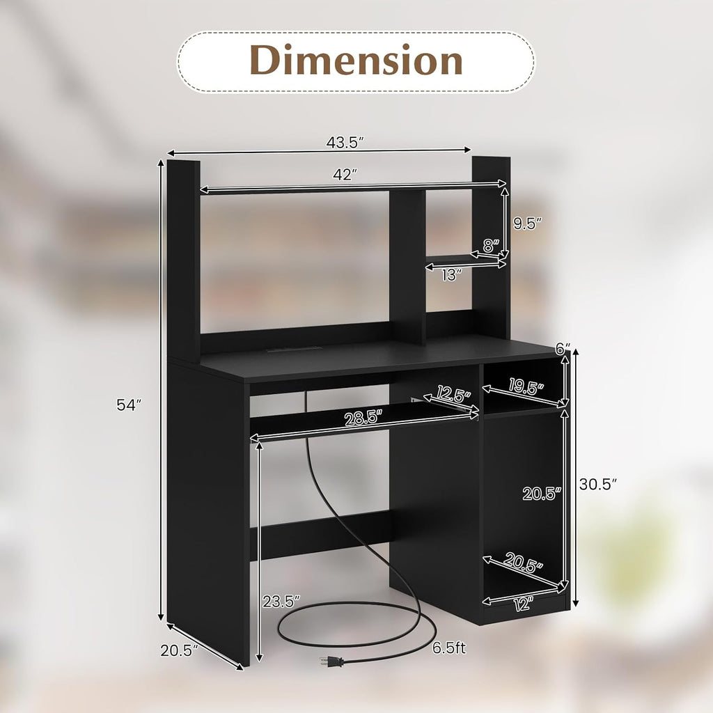 Tangkula Computer Desk with Storage Hutch & Charging Station, Home Office Study Writing Desk with Bookshelf, Keyboard Tray & CPU Stand, Modern Laptop PC Desk, Computer Workstation for Study, Bedroom