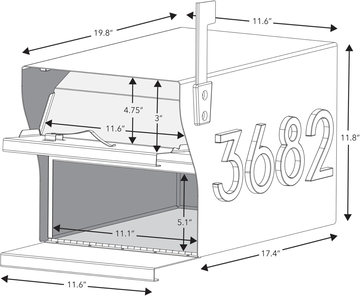 Whitehall MailVault Streetside Locking Mailbox, Personalize with Modern Stand-Off Address Numbers Package – Steel, Secure Weather Resistant Modern Square Mailbox (Black/Gold)