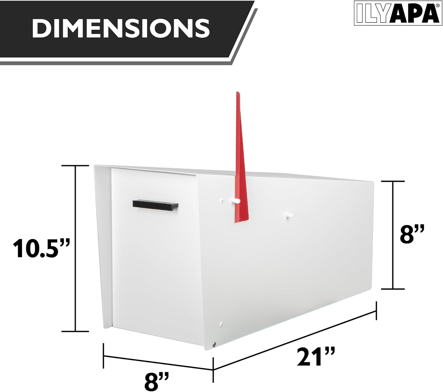 Ilyapa Modern Mailbox with Angle Design Post Mount - White Powder Coated Metal Mailbox - Waterproof for Curbside Parcels, with Magnetic Close Door