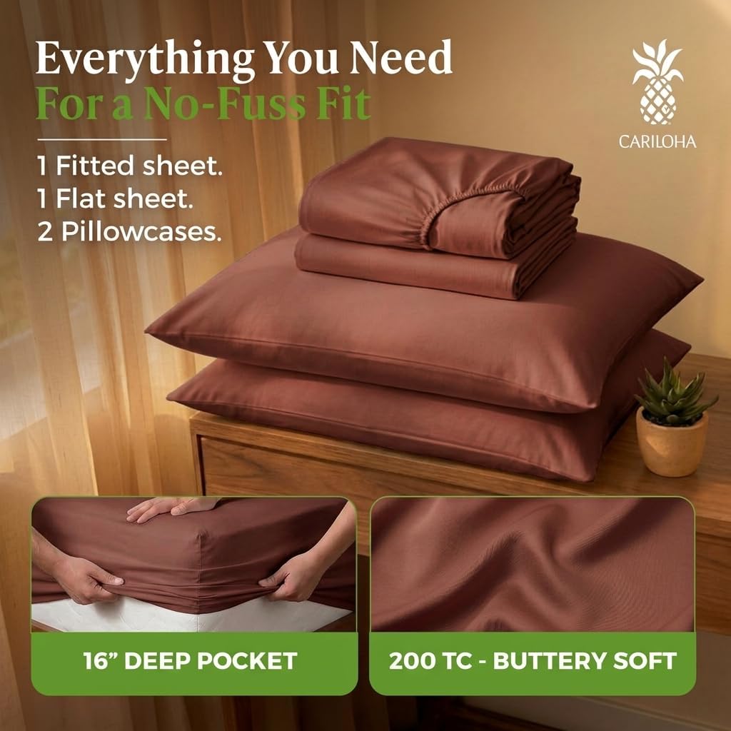 Cariloha Aloha Soft 100% Organic Bamboo Viscose Sheets – 4-Piece King Sheet Set – 16 in Deep Pockets – Buttery Soft, Hypoallergenic, Cooling Sheets – Oeko-TEX Standard 100 – Maroon Sunset