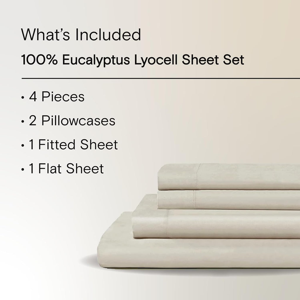 Sijo AiryWeight Tencel Sheet Set, 100% Lyocell Derived from Eucalyptus, Buttery Soft, Architectural Digest Best Cooling Sheets Winner - 4pc - 2 Pillowcases 1 Fitted 1 Top (Fog, Full)
