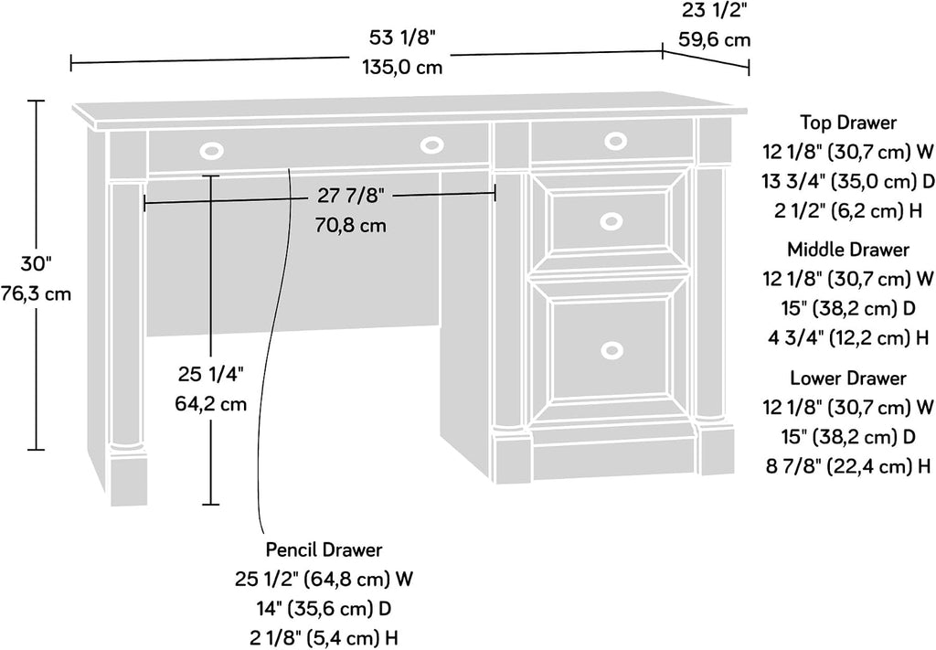 Sauder Palladia Computer Desk with Drawers, Home Office Desk with File Cabinet Storage Drawer, Cable Management, Keyboard Tray, in Select Cherry Finish