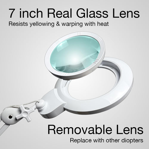 (7 inch Glass Lens) 2.25X, 5 Diopter, Professional LED Magnifying Lamp with Clamp, 4 Brightness Levels, 5600-6000K Daylight Bright, 1200 Lumens, 84 SMD LEDs, Adjustable Arm, BoliOptics MG16304321