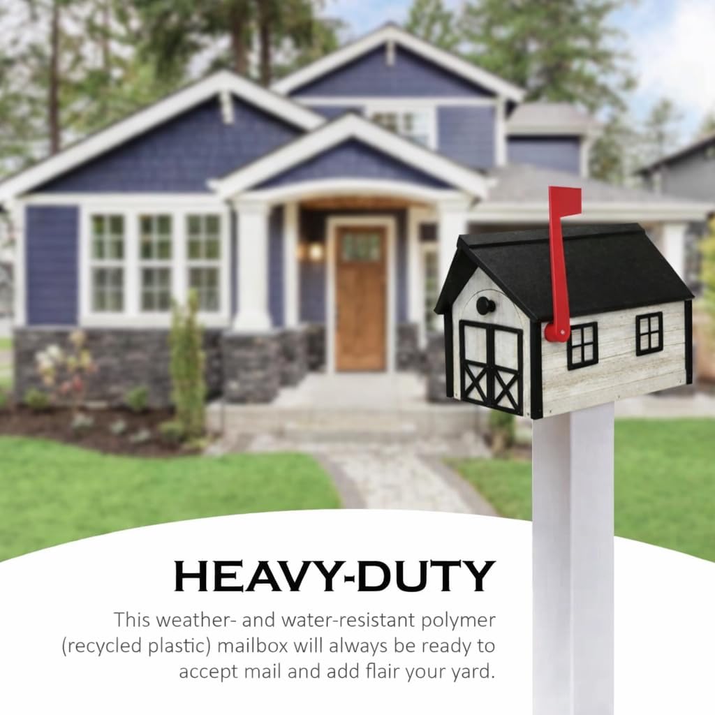 Peaceful Classics Poly Mailbox- Durable, Weather-Resistant Amish Craftsman Mailboxes for Outside Uses Like Front Yard and Road Side- Long-Lasting, Decorative, Modern Mailbox (Birch with Black Trim).