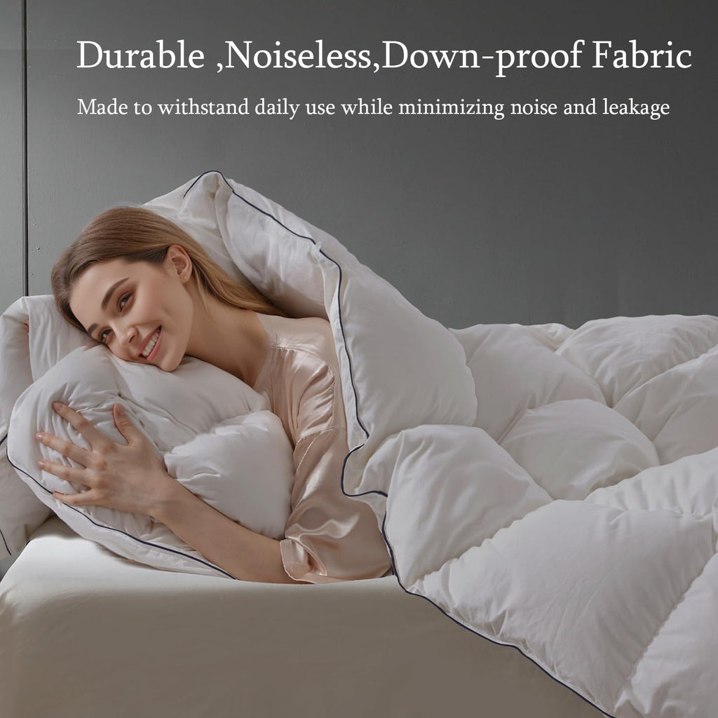 Queen Size Down Comforter,Medium Weight All-Season Duvet Insert with 8 Loops,Luxury Noiseless Bedding Comforter,White,90'x90'